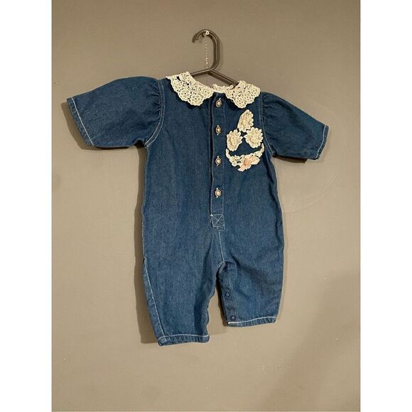 Small Steps Vintage Chambray Romper Jumpsuit Button Up Size 6/9 Months - Picture 2 of 7